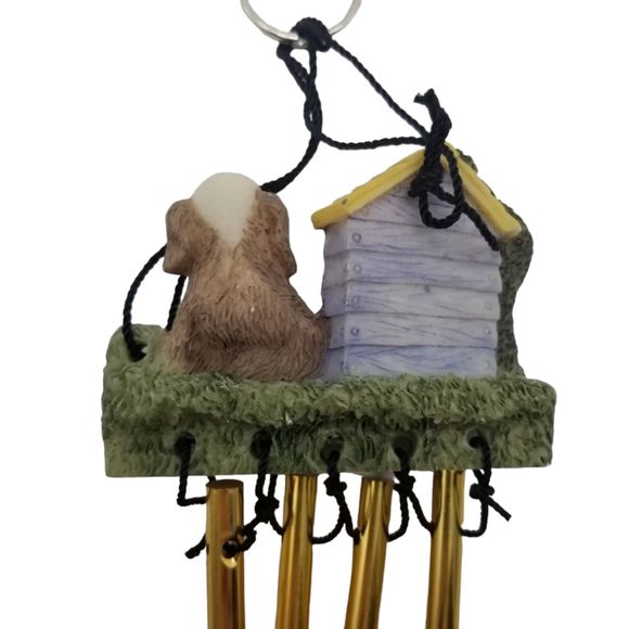 Brown Puppy with Yellow Roof Dog House Metal Rod Wind Chimes Resin - Picture 7 of 7